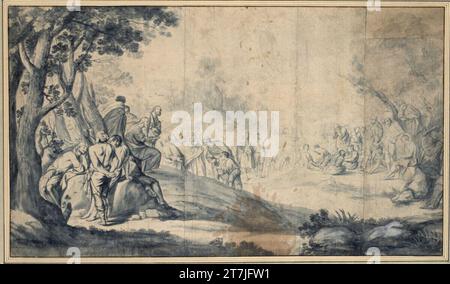 Bartholomeus Breenbergh la meravigliosa crescita del pane. Pennello in blu, blu, coperto, bianco; sulla carta posteriore destra; grandi sfere marroni nella parte inferiore del centro con schizzi sul bordo superiore; sporcizia bruna (soprattutto sopra). Tracce di piegatura verticale. Incrinature e linee di schiacciamento sul fondo. Re. La striscia totale (11 cm) lascia la parte superiore del Senza angoli. Foto Stock