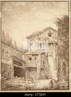 Hubert Robert Scheunen in un'antica rovina che si ispira al tempio di Antonino Pio e Faustina a Roma. Red Chalk intorno al 1760 Foto Stock