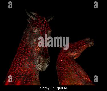 I Kelpies di notte, Falkirk, Scozia Foto Stock