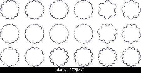 Raccolta di cornici nere Scallop. Etichette di vendita della linea. Badge ed etichette scontati, adesivi con prezzo stellato. Insieme di illustrazioni vettoriali Illustrazione Vettoriale
