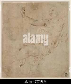 Raffaello Santi musa seduta (studio per la "Parnass", stanza della Segnatura, Vaticano). Feder in marrone; i due angoli inferiori impostati 1510-1511 , 1510/1511 Foto Stock