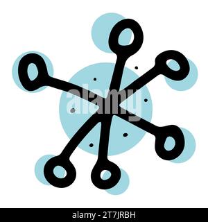 Doodle Christmas fiocco di neve. Neve blu disegnata a mano isolata su sfondo bianco. X-mas linea puntino vacanza invernale simbolo del nuovo anno. Segno freddo. Festiv Illustrazione Vettoriale