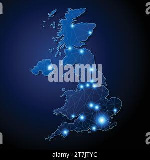 Regno Unito - forma del paese con linee che collegano le principali città Illustrazione Vettoriale