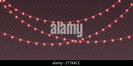 ghirlanda di Natale, filo di lampadine rosse. Decorazione degli eventi vettoriali. Illustrazione Vettoriale