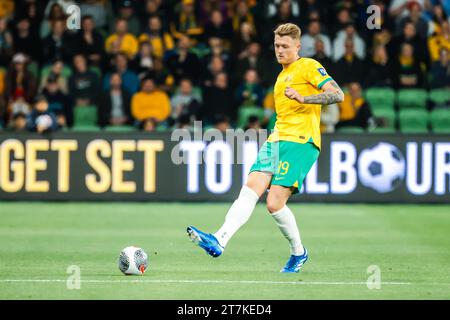 Melbourne, Victoria, Australia. 16 novembre 2023. MELBOURNE, AUSTRALIA - 16 NOVEMBRE: L'australiano Harry Souttar durante la partita di qualificazione della Coppa del mondo FIFA 2026 tra Australia Socceroos e Bangladesh all'AAMI Park il 16 novembre 2023 a Melbourne, Australia (Credit Image: © Chris Putnam/ZUMA Press Wire) SOLO PER USO EDITORIALE! Non per USO commerciale! Foto Stock