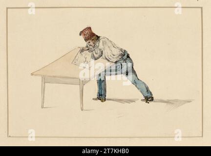 Bartolomeo Pinelli caricatura di un disegnatore in pantaloni uniformi e berretti domestici. Feder, acquerello, matita intorno al 1820 Foto Stock