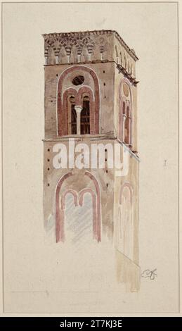 Eduard von Engerth il Campanile della Cattedrale di Ravello sulla Costiera Amalfitana in Campania, provincia di Salerno. Matita, acquerello 1847 , 1847 Foto Stock