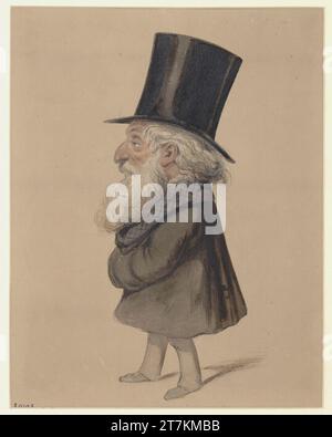 Caricatura di Anton Zampis: Uomo barbuto di profilo a sinistra con una grande testa e un cilindro (Giuseppe Verdi?). Matita, acquerello su carta marrone Foto Stock
