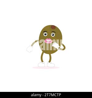 Kiwi Fruit sorride. Simpatiche emoticon dei cartoni animati. Icone emoji. Personaggio Kiwi con viso e occhiali da sole alla moda. Perfetto per bambini, merchandising e adesivi Illustrazione Vettoriale