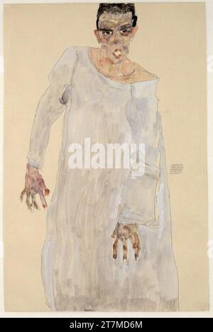 Egon Schiele autoritratto in abito bianco. Matita, acquerello, bianco coperta, su carta da imballaggio 1911 , 1911 Foto Stock