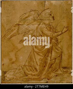 Fra Filippo Lippi l'arcangelo Gabriele inginocchiato a destra. Piuma; lavata; tagliata e incollata; completata da mani straniere; Silley sulla bocca; parti di Ruard e l'ala seguirono Foto Stock