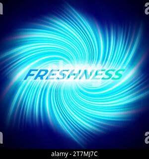 Spirale ad acqua di rotazione blu. Pulizia e lavaggio. Fragranza fresca. Flusso d'aria. Fondo freddo ghiacciato. Illustrazione Vettoriale