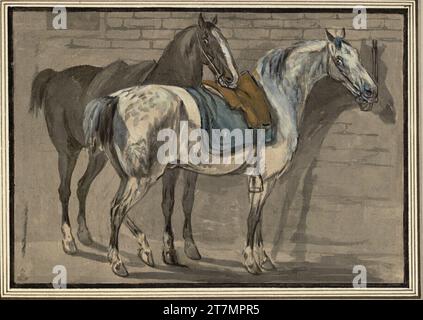 Conrad Gessner due bridled e S e cavalli su un muro. Pennello in nero e grigio, lavato, acquerello, trecciato con pennello in bianco, su tracce di gesso nero, su carta marrone chiaro 1789-96 , 1789/1796 Foto Stock