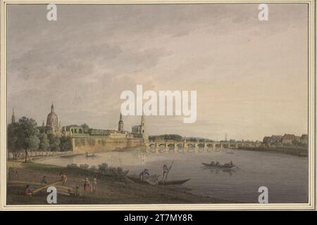 Anonimo Dresda alla luce della sera, visto dalla riva sinistra orientale dell'Elba. Acquerello, corsia in nero -grigio 1788-1814 , 1788/1814 Foto Stock