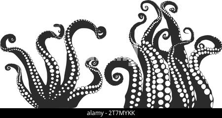 Sagoma dei tentacoli del polpo, tentacoli del polpo, sagoma dei tentacoli, clipart dei tentacoli, vettore dei tentacoli, disegno di un mostro marino. Illustrazione Vettoriale