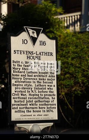 Targa per la Stevens lather House nel centro di Charleston, South Carolina Foto Stock