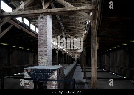 Brzezinka, Polonia - 17 luglio 2023: Interno della caserma Memorial e museo Auschwitz-Birkena. Ex campo di concentramento e sterminio nazista Germani in Polonia Foto Stock