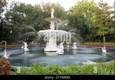 Forsyth Fountain, Savannah, Georgia Foto Stock