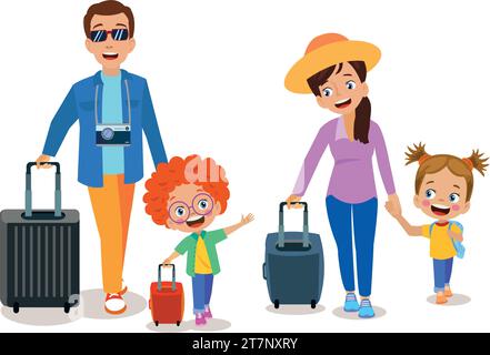 modello di banner per tour familly genitori felici e la loro figlia viaggiano insieme Illustrazione Vettoriale