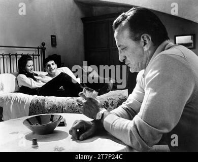 Trish Van Devere, Tony Musante, George C. Scott, sul set del film "The Last Run", MGM, 1971 Foto Stock