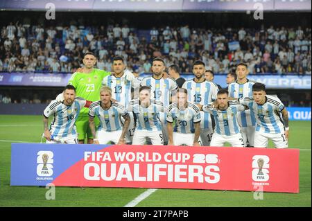 Buenos Aires, Argentina; 16 novembre 2023. Squadra argentina durante la partita tra Argentina e Uruguay per le qualificazioni CONMEBOL per la Coppa del mondo FIFA 2026 Foto Stock