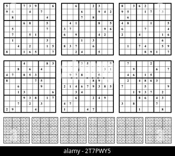 Set di gioco Sudoku con risposte. Semplice design vettoriale Illustrazione Vettoriale