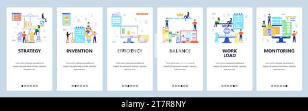 Onboarding per sito Web, app mobile. Modello vettore banner menu per lo sviluppo di siti Web e applicazioni. Strategia, invenzione, efficienza, equilibrio, Wo Illustrazione Vettoriale