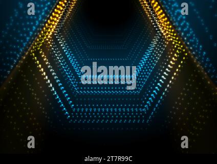 Gli esagoni futuristici brillanti al neon astraggono uno sfondo hi-tech. Progettazione geometrica vettoriale Illustrazione Vettoriale