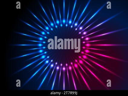 Blu viola al neon con stelle luminose sfondo vettore astratto Illustrazione Vettoriale