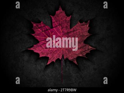 Sfondo vettoriale autunnale astratto con foglia di acero marrone e grunge rosso Illustrazione Vettoriale