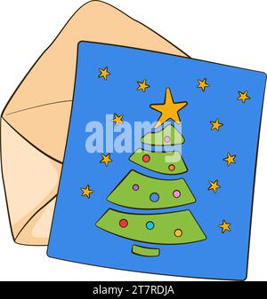 Busta con un biglietto di Natale. Cartone animato. Illustrazione vettoriale Illustrazione Vettoriale