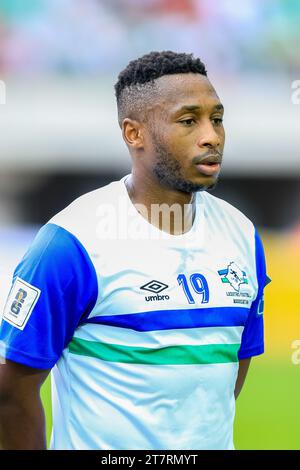 Stato di Akwa Ibom, Nigeria. 16 novembre 2023. Nigeria contro Lesotho. Thabiso Brown. Qualificazioni della Coppa del mondo FIFA. Victor modo Foto Stock