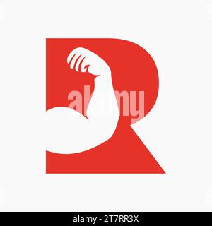 Logo Letter R fitness. Design icona logo ARM. Simbolo palestra Illustrazione Vettoriale