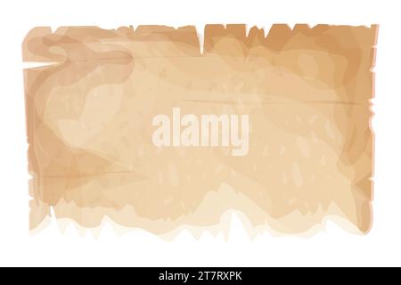 Carta pergamena, pezzi strappati, vecchio foglio in stile cartone animato, nota vuota testurizzata isolata su sfondo bianco. Elementi dell'interfaccia utente del gioco. Illustrazione vettoriale Illustrazione Vettoriale