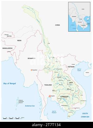 Mappa vettoriale dettagliata del fiume Mekong Foto Stock