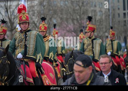 Budapest, Ungheria - 15 marzo 2023: La cavalleria nella giornata nazionale ungherese. Foto Stock