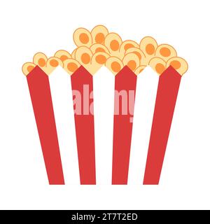 pop corn su secchio a righe di colore bianco e rosso delizioso spuntino dolce o salato per l'intrattenimento del cinema Illustrazione Vettoriale