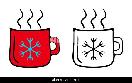 Tazza con tè. Bevanda calda, vapore, evaporazione, acqua bollente, bustina di tè, erbe, menta. Concetto di bevanda. Illustrazione Vettoriale