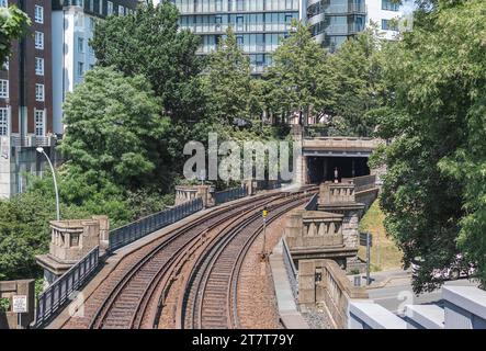 Vista dei binari ferroviari di Amburgo Foto Stock