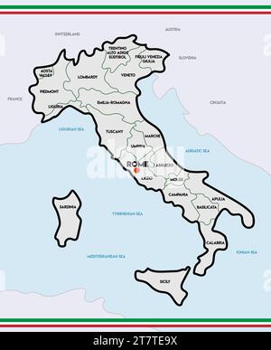 Mappa amministrativa a colori dell'Italia. illustrazione vettoriale Illustrazione Vettoriale