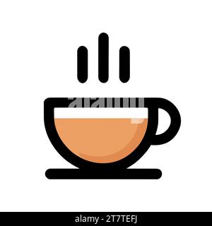 Icona della tazza di caffè. Icona di design piatto di una tazza da caffè fumante in tonalità marroni su sfondo bianco. Illustrazione vettoriale Illustrazione Vettoriale