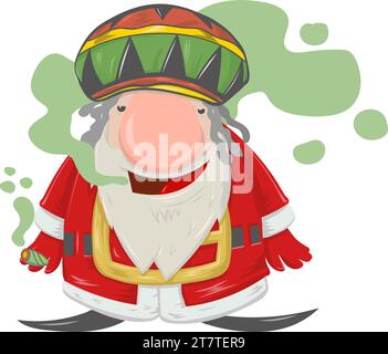 cartone animato mascotte di babbo natale giamaicano su sfondo bianco. illustrazione vettoriale Illustrazione Vettoriale