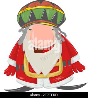 Divertente cartone animato mascotte di babbo natale giamaicano su sfondo bianco. illustrazione vettoriale Illustrazione Vettoriale