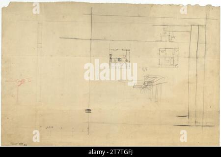Adolf Loos (Entwerfer in) Camino e sale musica, varie viste, planimetrie. Carta per insegne; matita Foto Stock