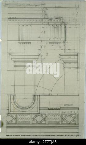 Alfred Castelliz (Zeichner in) Roma, Teatro Marcello, dettagli dell'ordine inferiore, aperto, tagliato. Aquafix; disegno preliminare e primaverile a matita (nero) 1932 , 1932 Foto Stock