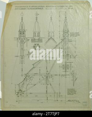 Alfred Castelliz Arnoldstein, scuola elementare, struttura del tetto in sezione trasversale e tetto rider in media, viste panoramiche e planimetria. Carta trasparente; disegno a matita pre-e a molla (nero), successivi input a matita 1909 , 1909 Foto Stock