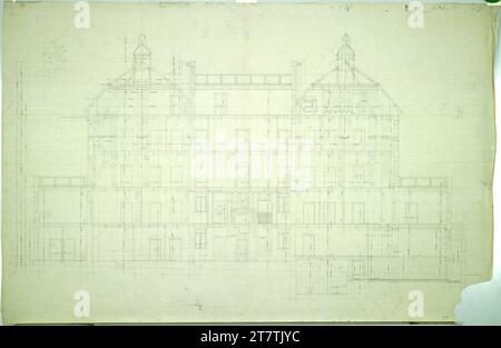 Alfred Castelliz Bad Groß Ullersdorf (Moravia settentrionale), Sanatorium Thesstal, sezione longitudinale. Aquafix; disegno a matita 1912 , 1912 Foto Stock