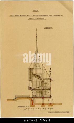 Gebrüder Anton und Josef Drexler (Entwerfer in) Vienna, Krieau, sistema trotto, nuovo progetto di costruzione del padiglione musicale, taglio. Disegno a penna; carta, media -forte; 1897 , 1897 Foto Stock