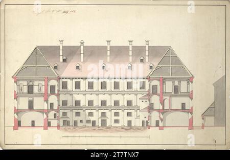 Franz Anton Hillebrandt (Architekt in) Vienna i, Hofburg, Stallburg, sezione trasversale edificio (copia). Gesso (presentazione); Feder in nero; multicolore 1773 , 1773 Foto Stock