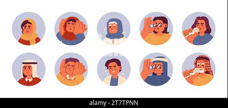 Set di illustrazioni degli avatar vettoriali 2D Modern arabic People Illustrazione Vettoriale